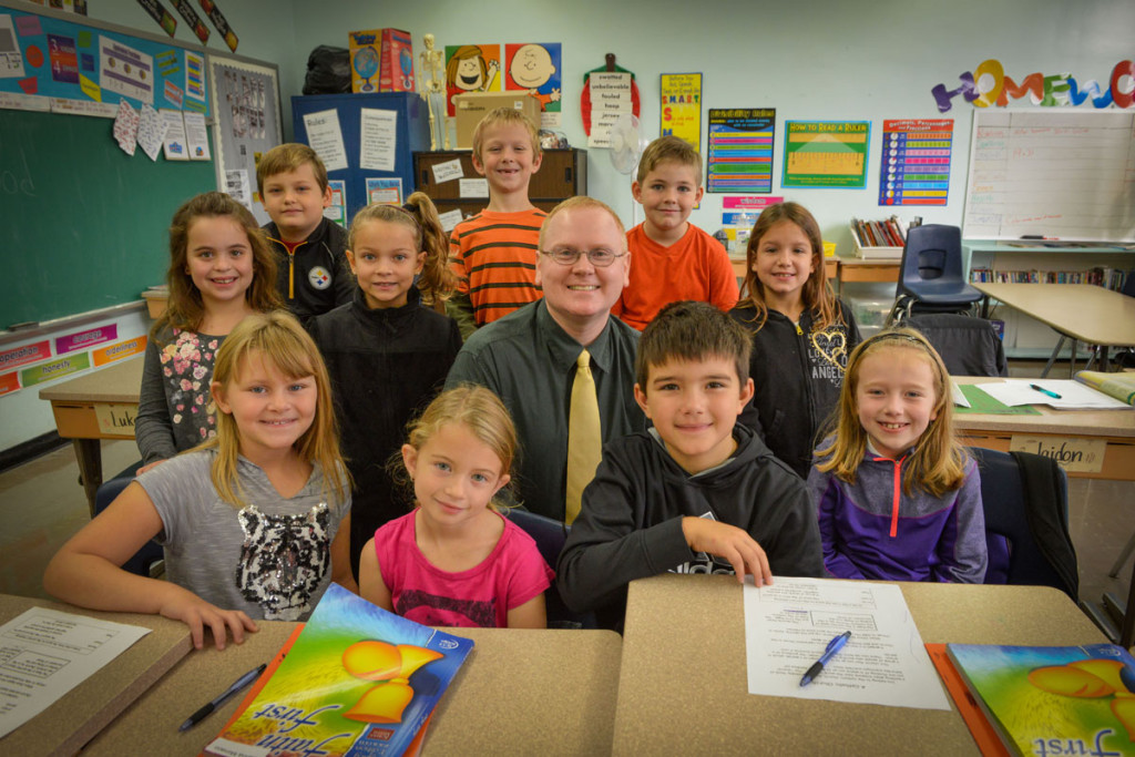 Steve Swank with some of his faith formation students at St. Malachy Parish.