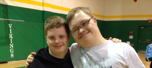 Justin Puharic (right) and his best friend Charlie Oxenreiter at the Inclusive Games. Photo credit: Theresa Puharic